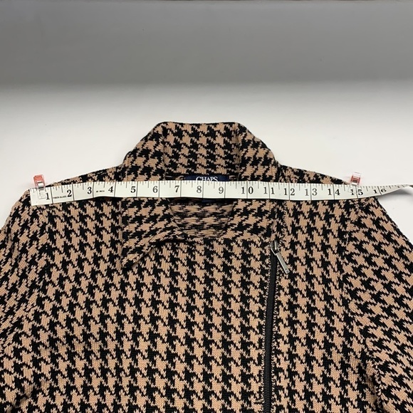 Chaps Houndstooth Asymmetrical Knit Sweater Jacket Medium Beige/Black - Picture 7 of 10